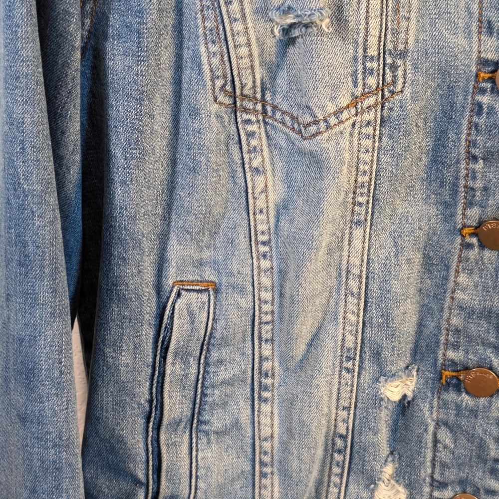 STS Blue Distressed Denim Trucker Jacket XS - Vintage Wash Deconstructed - Picture 3 of 10